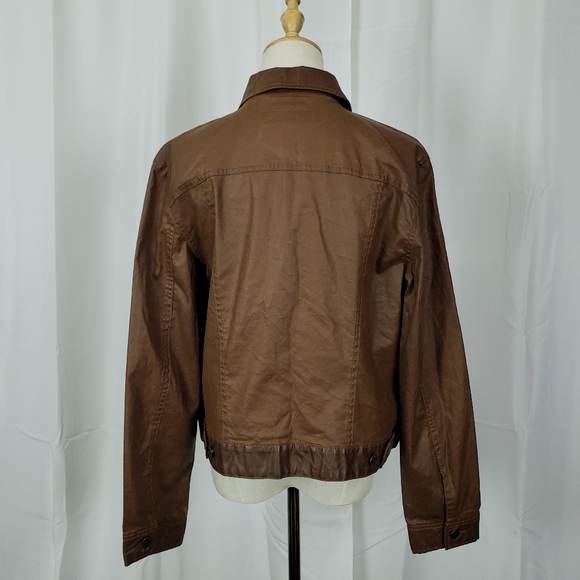Ralph Lauren Brown Treated Canvas Textured Truck Style Jacket Leather Look XL - Picture 2 of 4